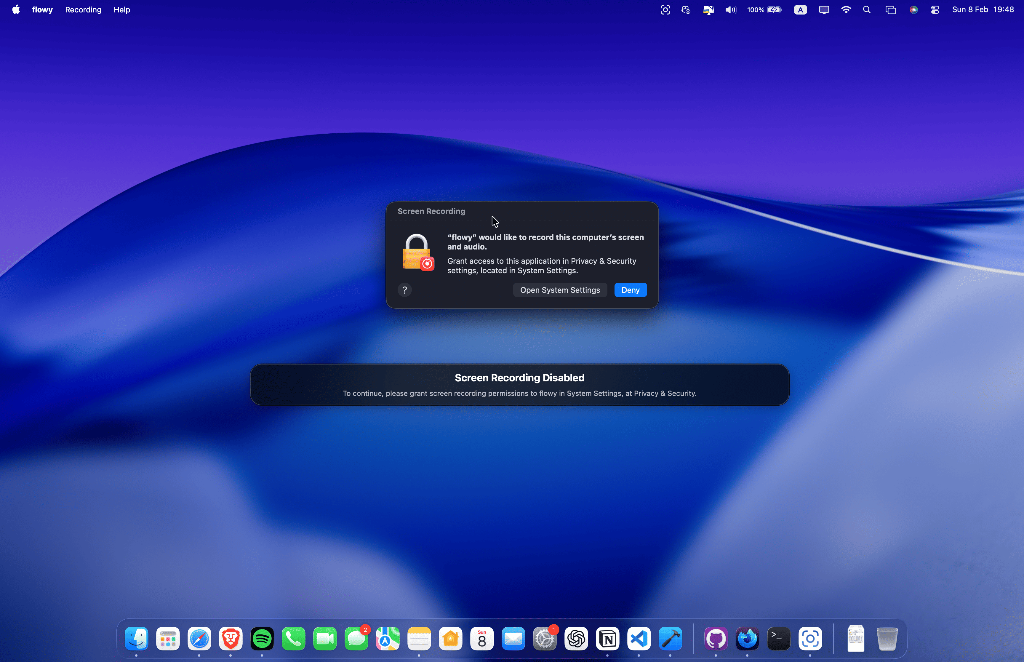 Second permission request